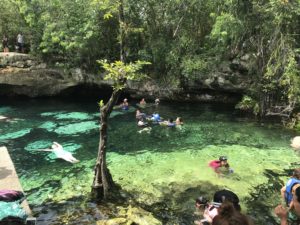 Cliff jumping at Cenote Azul
